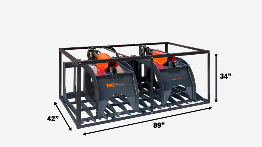84" Skid Steer Rock Skeleton Grapple Attachment, Universal Mount, 36" Arm Opening, 6" Tine Spacing, 2500 lb Weight Capacity TMG-SG84