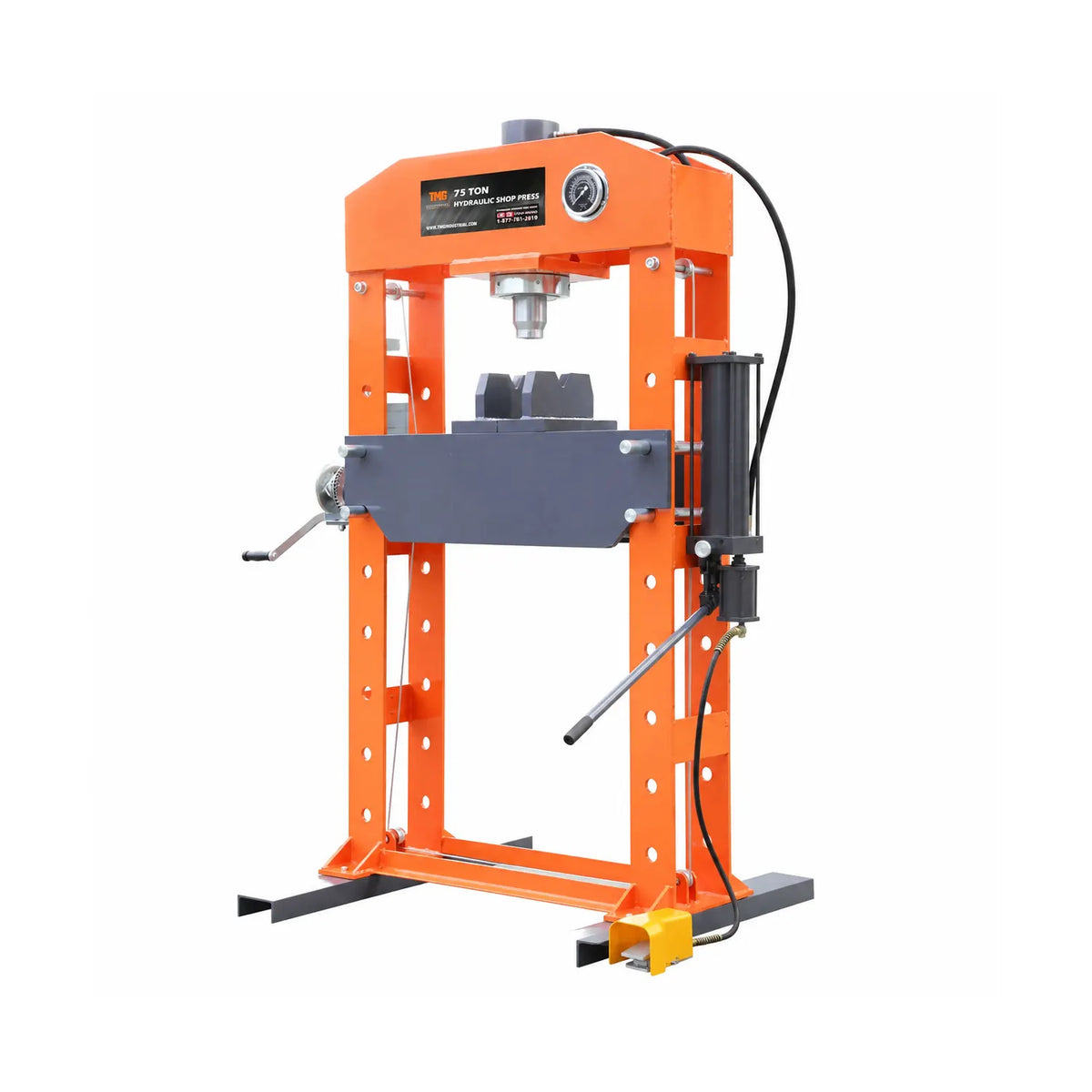 Presse d'atelier hydraulique TMG industrielle d'une capacité de 75 tonnes, pressage intensif, cadre en H entièrement soudé, double fonctionnement pneumatique et manuel, TMG-SP75