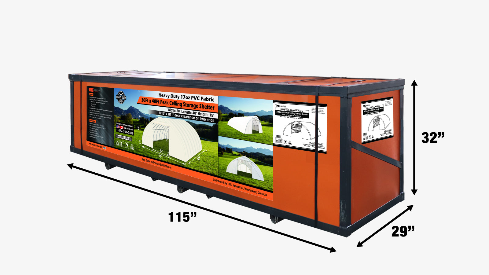 TMG Industrial 30' x 40' Peak Ceiling Storage Shelter with Heavy Duty 17 oz PVC Cover & Drive Through Doors, TMG-ST3040V-shipping-info-image