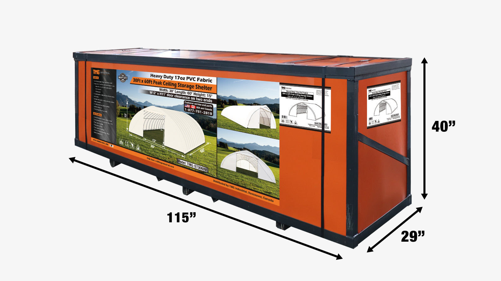 TMG Industrial 30' x 60' Peak Ceiling Storage Shelter with Heavy Duty 17 oz PVC Cover & Drive Through Doors, TMG-ST3060V-shipping-info-image