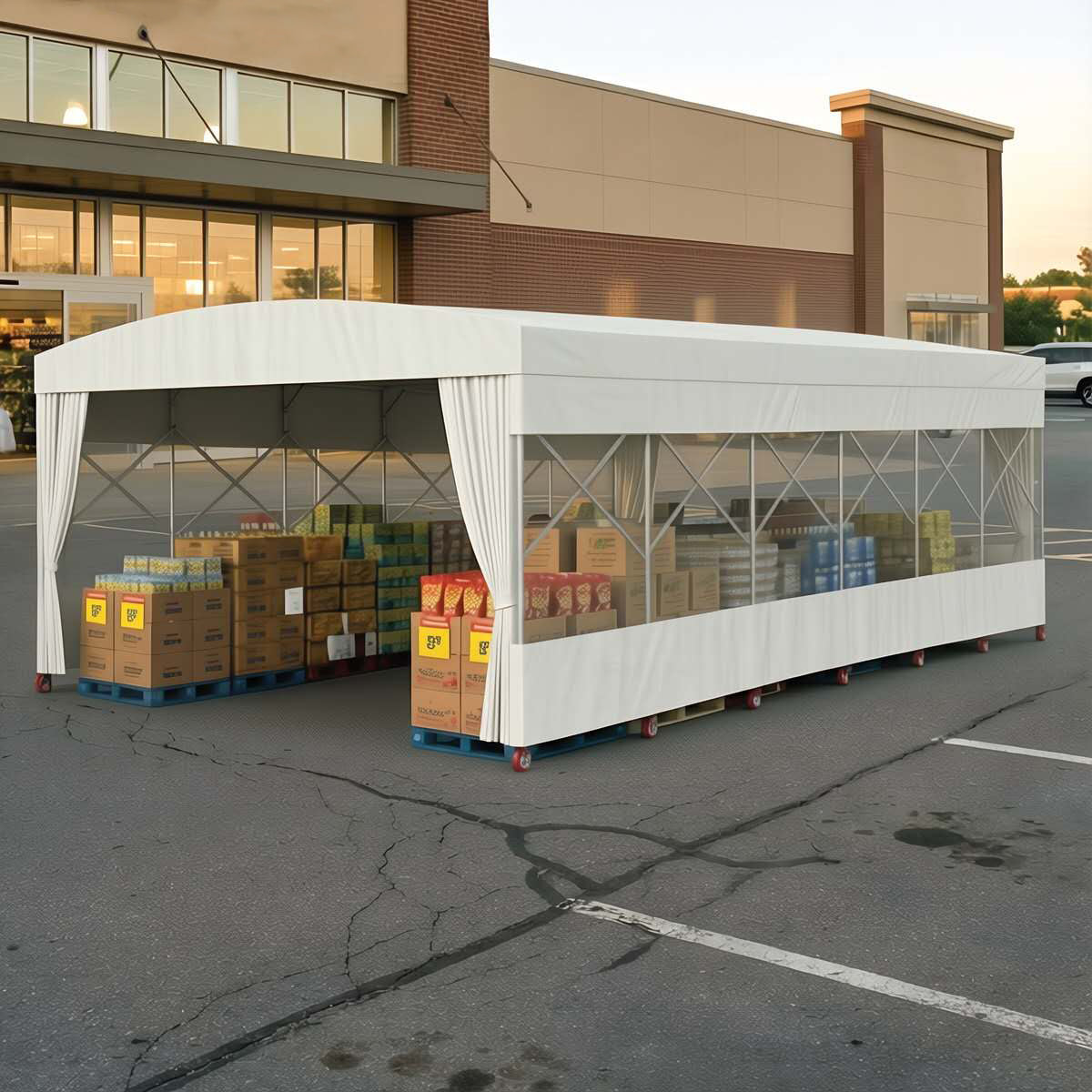20' x 30' Retractable Shelter Mobile Tent Canopy, 9'10" Clearance, 6" Nylon Caster, 17 oz PVC Cover, TMG-STM2030