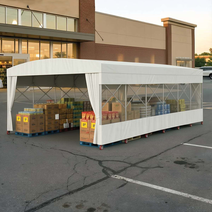 20' x 30' Retractable Shelter Mobile Tent Canopy, 9'10" Clearance, 6" Nylon Caster, 17 oz PVC Cover, TMG-STM2030