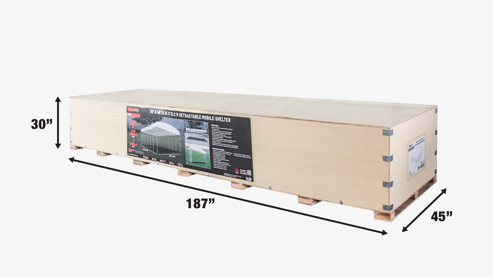 Abri mobile rétractable 30' x 40', hauteur libre 13', roulettes nylon 6