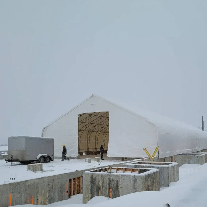 Snow Series 50' x 100' dual truss storage shelter with 35 PSF snow load, TMG-DT50100-SR35