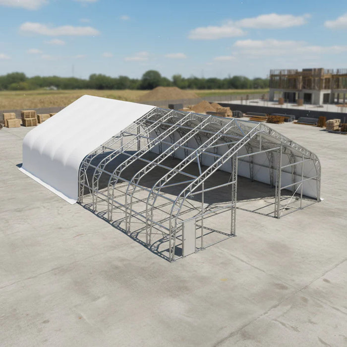 Snow Series 50' x 150' Dual Truss Storage Shelter with 32 oz PVC Cover, 25 PSF Snow Load, Engineering Drawings, TMG-DT50150-SR25 TMG Industrial CA