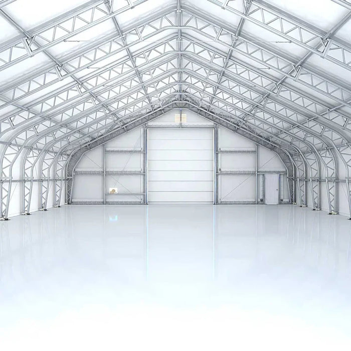 Snow Series 50' x 55' dual truss storage shelter with 35 PSF snow load, TMG-DT5055-SR35