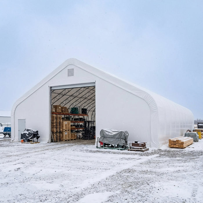 Snow Series 50' x 80' dual truss storage shelter with 25 PSF snow load, TMG-DT5080-SR25