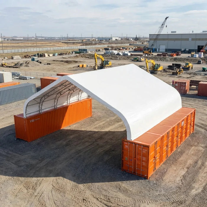 Snow Series™ 40' x 40' Dual Truss Container Shelter, 35 PSF Snow Load Rated, Engineering Drawing, Heavy Duty 21 oz PVC Cover, TMG-DTE4040C-SR35