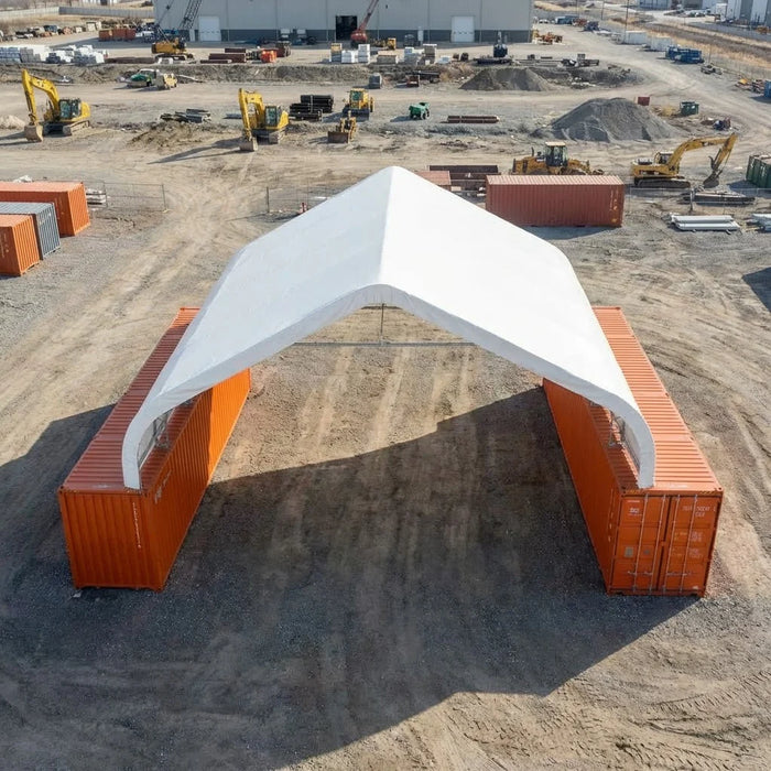 Snow Series™ 40' x 40' Dual Truss Container Shelter, 25 PSF Snow Load Rated, Engineering Drawing, Heavy Duty 21 oz PVC Cover, TMG-DTE4040C-SR25