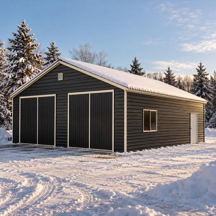 30' x 30' Metal Garage Shed Steel Building, 35 PSF Snow Load Rated, 10' Front Doors, Side Entry Door, Engineering Drawing TMG-MSE3030-SR35