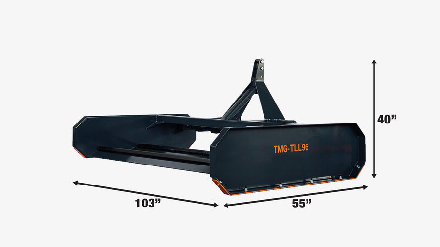 96" Tractor Land Leveler, 3-Point Hitch, 94" Grading Width, Double Edge Blades, Category 1 & 2 TMG-TLL96