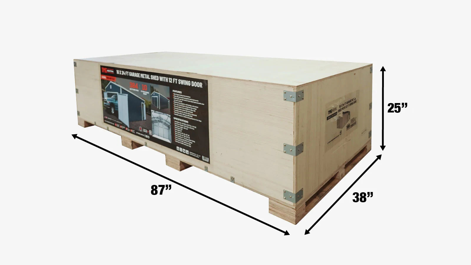 16' x 24' Metal Garage Shed, Double Front & Side Doors, 10’ Peak, 384 Sq-Ft TMG-MS1624-shipping-info-image