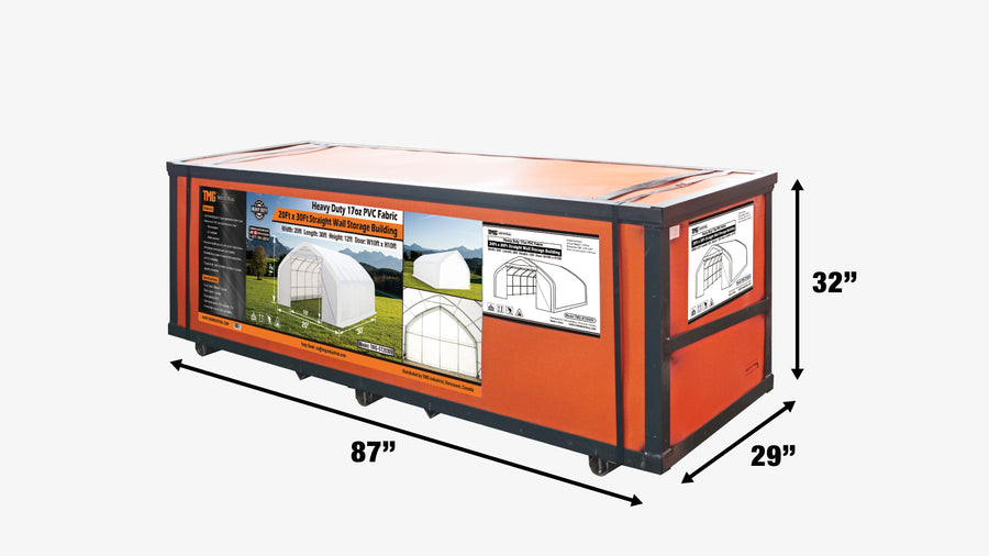 20' x 30' Straight Wall Peak Ceiling Storage Shelter with Heavy Duty 17 oz PVC Cover & Drive Through Door, TMG-ST2031V (Previously ST2030V)