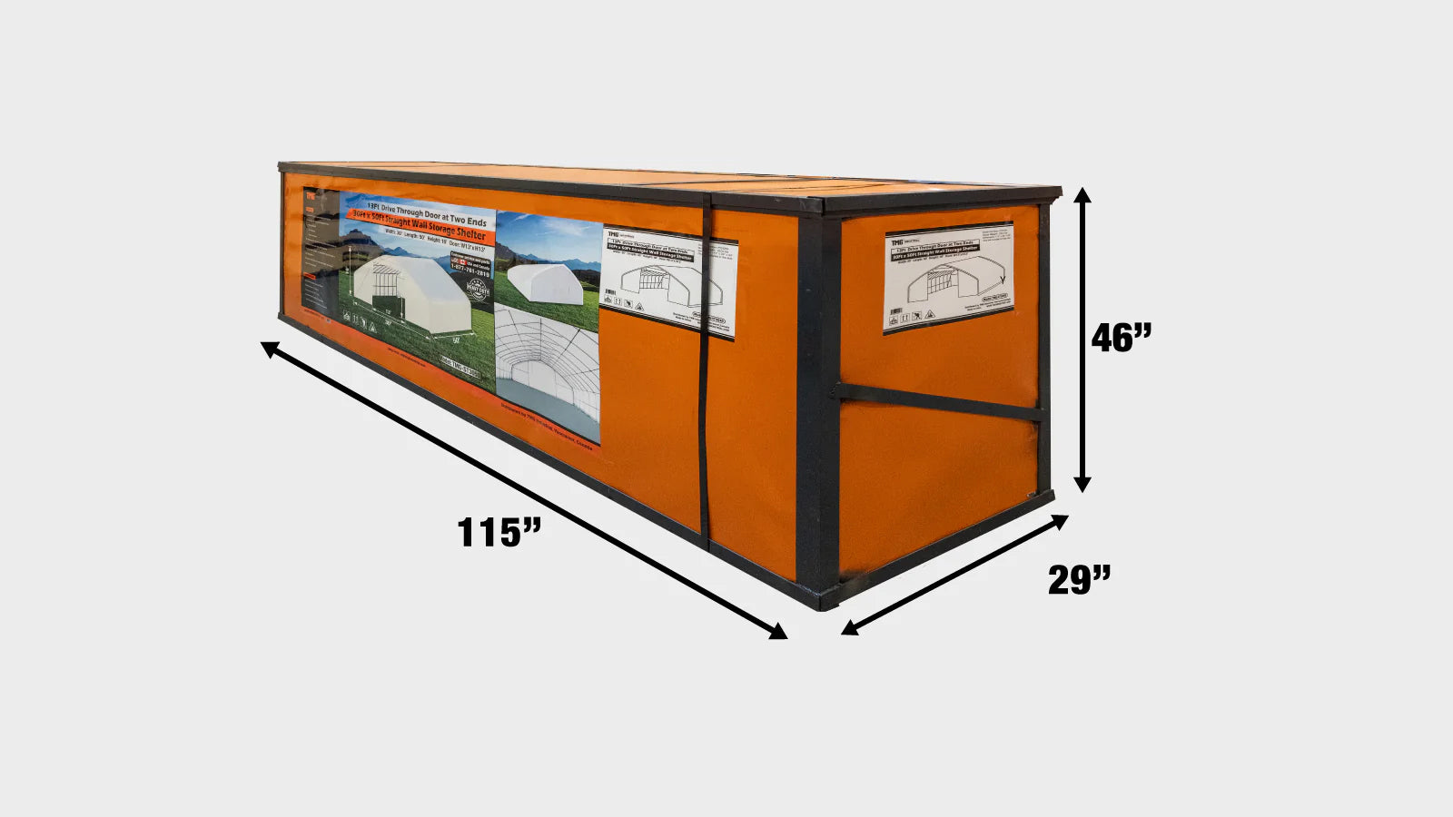TMG Industrial 30' x 50' Straight Wall Peak Ceiling Storage Shelter with Heavy Duty 11 oz PE Cover & Drive Through Doors, TMG-ST3050E(Previously ST3050)-shipping-info-image