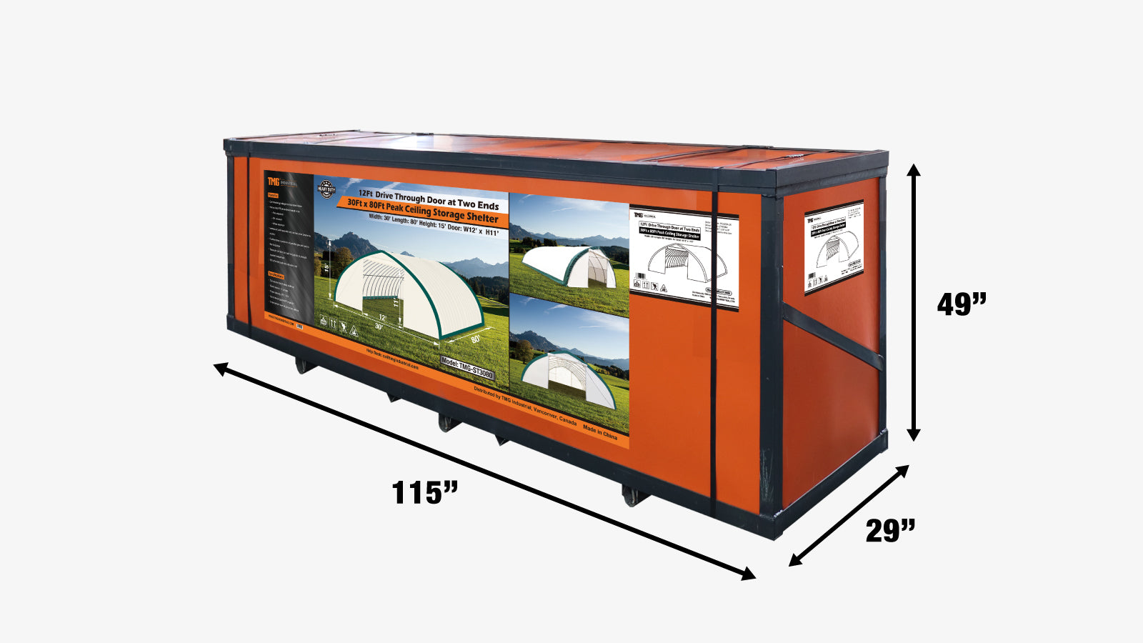 TMG Industrial 30' x 80' Peak Ceiling Storage Shelter with Heavy Duty 17 oz PVC Cover & Drive Through Doors, TMG-ST3080V-shipping-info-image