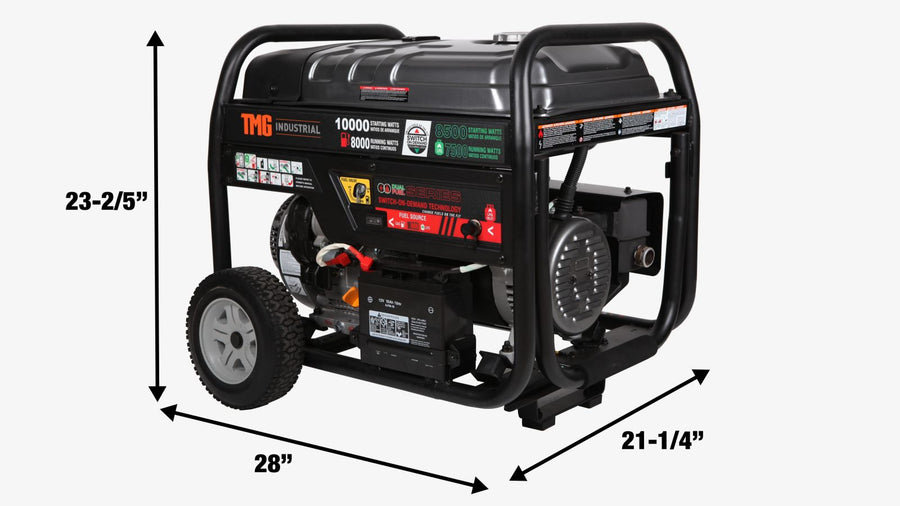 10,000-Watt Dual Fuel Generator (Gasoline and LPG) with Electric Start, 8.5 Hour Run Time, TMG-10000GED