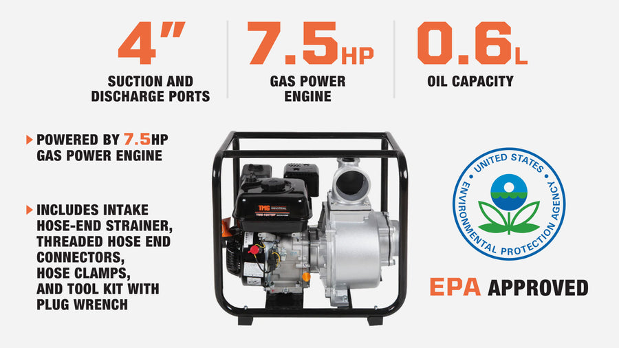 TMG-100TWP 352 GPM 4" Semi-Trash Water Pump with 7.5 HP Gas Engine