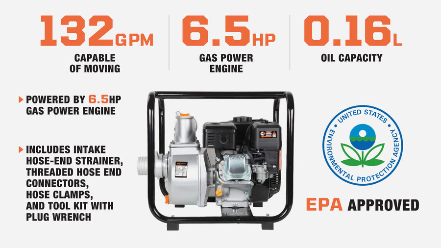 TMG-50TWP Pompe à eau semi-poubelle 132 GPM 2" avec moteur à essence 6,5 HP