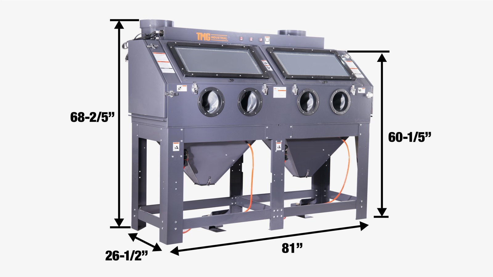 235 Gallon/880L Commercial Cabinet Sandblaster, Dual Station Side-by-Side, Vacuum System, Oversized Window TMG-ABC88-specifications-image