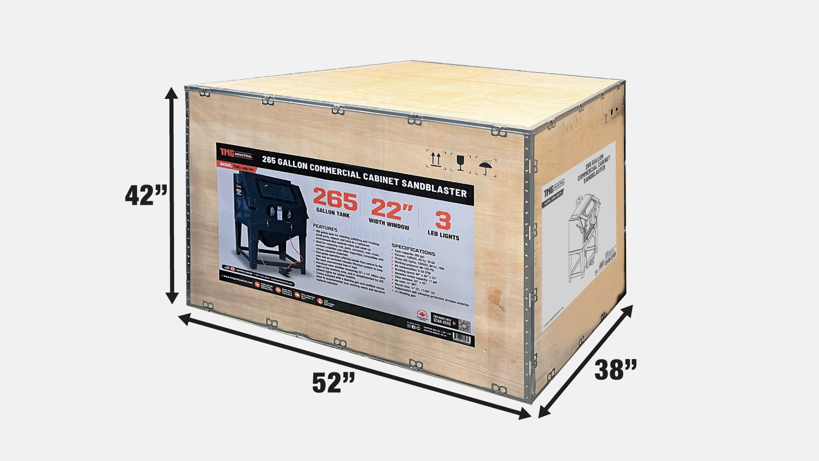 TMG Industrial 100 Gallon Commercial Cabinet Sandblaster, système de filtration sous vide, fenêtre de vue surdimensionnée, 125 PSI, 24 CFM, TMG-ABC99-shipping-info-image