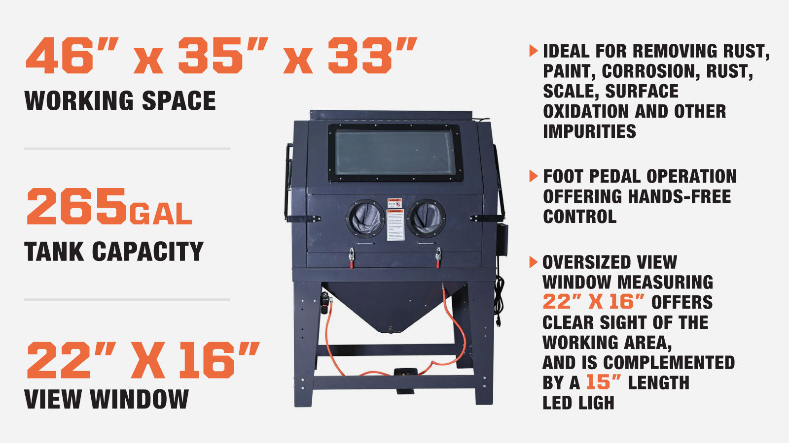 TMG Industrial 100 Gallon Commercial Cabinet Sandblaster, système de filtration sous vide, fenêtre de vue surdimensionnée, 125 PSI, 24 CFM, TMG-ABC99-description-image