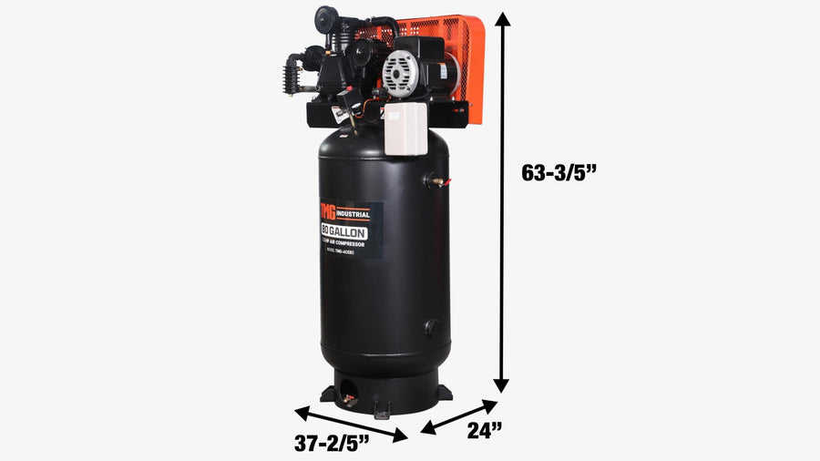 80 Gallon 7.5 HP Stationary Electric Air Compressor, 6 Min Fill Time, 230V Induction Motor, 2 Stage, TMG-ACE85
