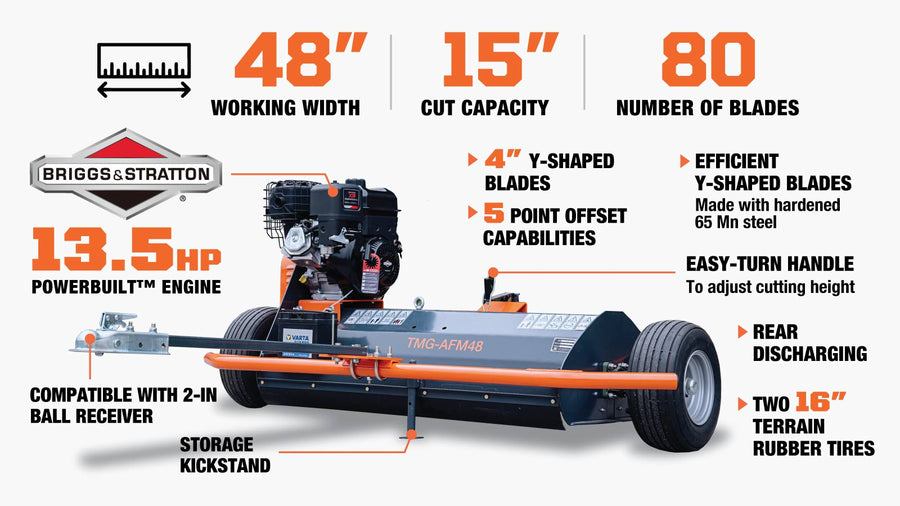 48" ATV Flail Mower Slasher with Briggs & Stratton Engine and Tow-Behind Side Shift TMG-AFM48(Discontinued – No Longer Available)
