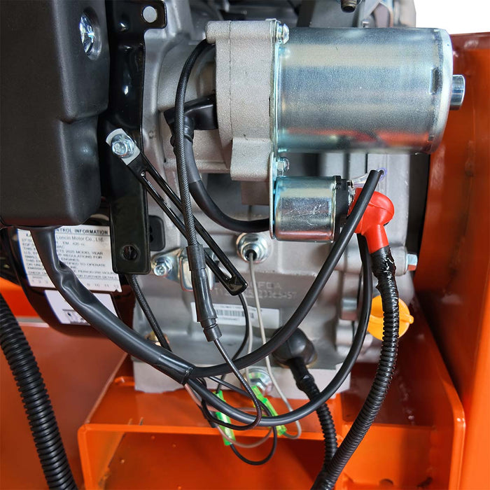 Detail of engine wiring and starter components on ATV/UTV Tow Behind Flail Mower