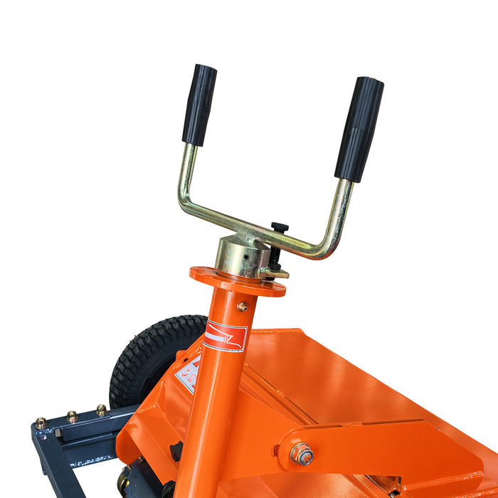 Height adjustment handle and support post on ATV/UTV Tow Behind Flail Mower.
