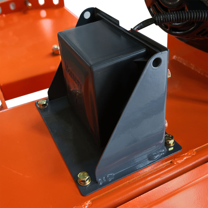 Rubber-mounted bracket component on top of ATV/UTV Tow Behind Flail Mower.
