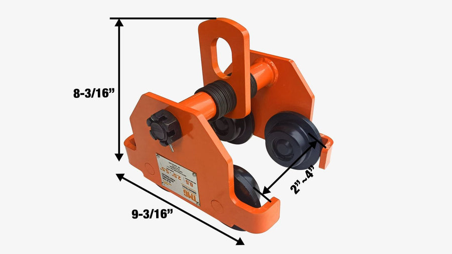 0.5 Ton Adjustable Push Trolley, Fits 2" to 4" Width I-Beam, ANSI/ASME B30.11/B30.17 Standards, TMG-AGT05