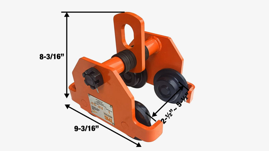 1 Ton Adjustable Push Trolley, Fits 2-1/2" to 5-1/2" Width I-Beam, ANSI/ASME B30.11/B30.17 Standards, TMG-AGT10
