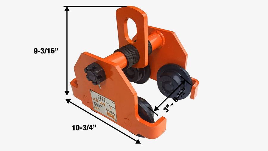 2 Ton Adjustable Push Trolley, Fits 3" to 6-1/2" Width I-Beam, ANSI/ASME B30.11/B30.17 Standards,TMG-AGT20