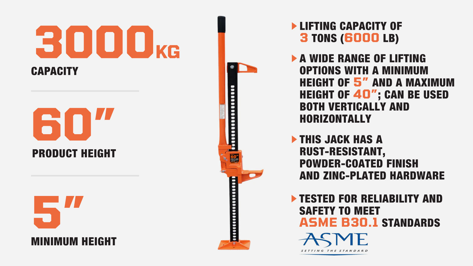 TMG Industrial 60” Off-Road Farm Jack, 3 Ton (6000 lb) Lifting Capacity, 5” to 52” Lift Height, TMG-AJF60-description-image