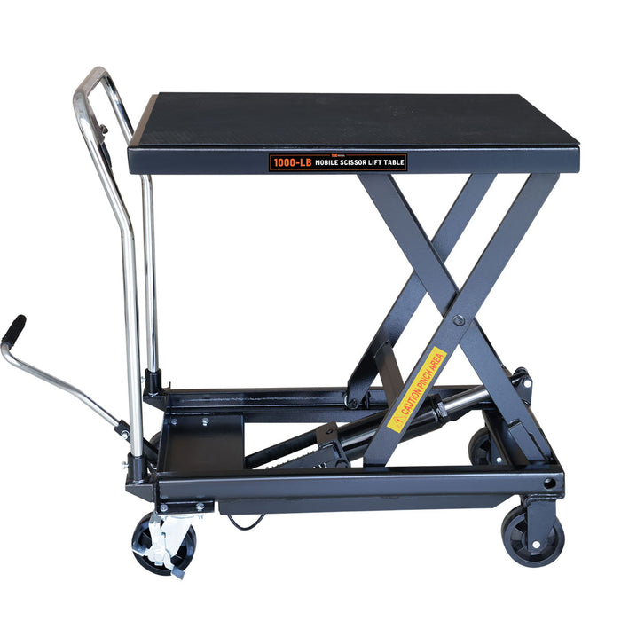 TMG Industrial 1100-lb Mobile Scissor Lift Table, 34” Lifting Height, Foot Pedal Operation, Rubber Padded Tabletop, TMG-ALS05