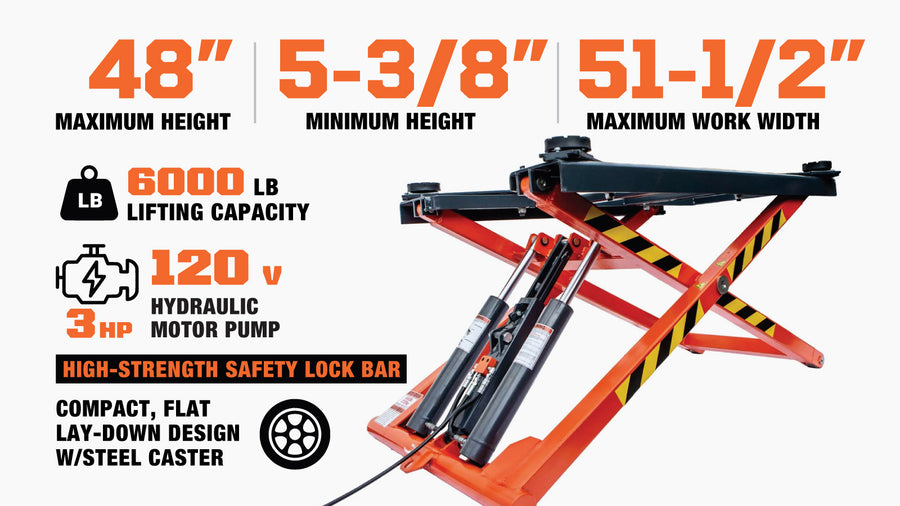 Mid-Rise Portable Automotive Scissor Lift, 6000 lb Lift Capacity, 48" Lift Height, Single-Point Lock Release, TMG-ALS61