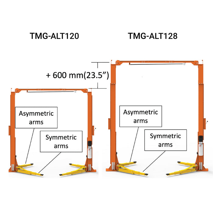 ALI Certified 10,000 lb Two-Post Overhead Auto Lift, Asymmetric/Symmetric Arms, 79" Lift Height, 166" Cross Beam, TMG-ALT128