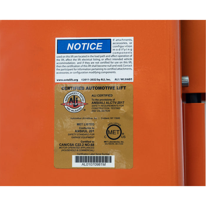 ALI Certified 10,000 lb Two-Post Overhead Auto Lift, Asymmetric/Symmetric Arms, 79" Lift Height, 166" Cross Beam, TMG-ALT128