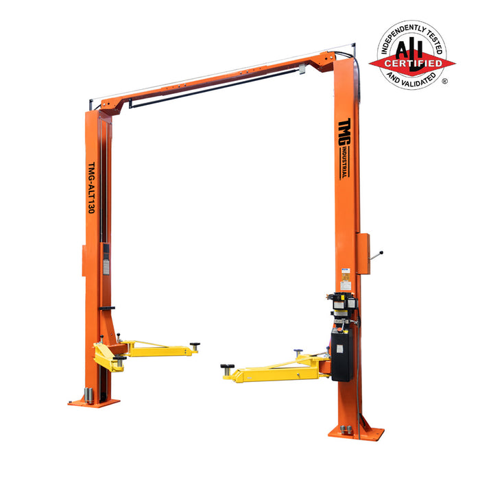 ALI Certified 10,000 lb Two-Post Overhead Auto Lift, Symmetric Arms, 79" Lift Height, 144" Cross Beam TMG-ALT130