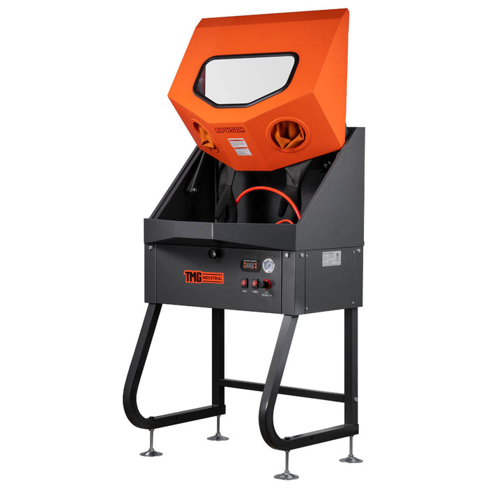 TMG-APW50H heated parts washer with open cabinet, three-quarter view