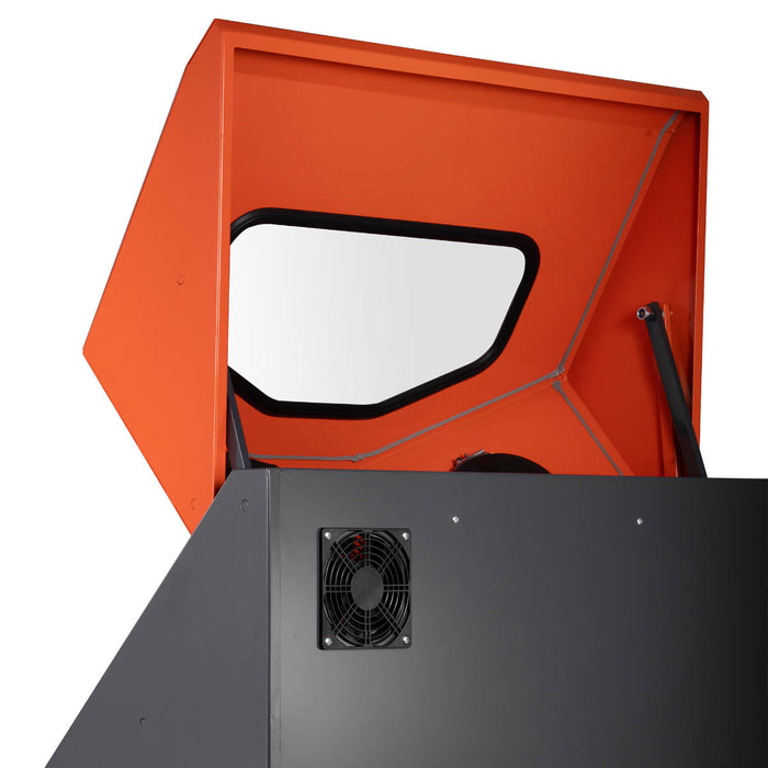 TMG-APW50H heated parts washer open lid, support strut and ventilation fan detail