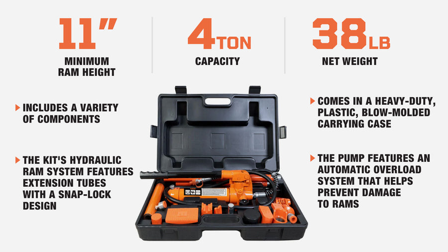 4 Ton Auto Body Repair Kit, 11"-16" Ram Height Range, TMG-ARB04
