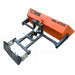 Rear angled view of the TMG-ATD35 dumping bucket showing the support frame, electric actuator and mounting plate.