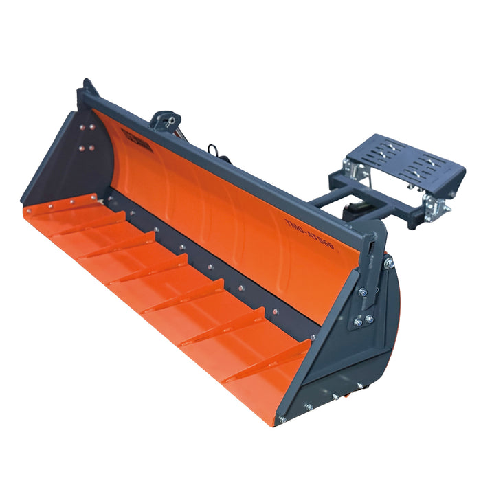 TMG-ATS60 ATV/UTV 3-in-1 snow bucket plow with orange bucket floor, curved blade and mounting frame, front angled view.