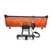 Rear view of the TMG-ATS60 snow plow showing the blade reinforcement, electric actuator, mounting frame and coiled control cable.