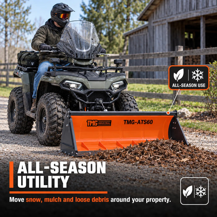 59" ATV/UTV 3-in-1 Snow Bucket Plow, Electric Actuator, Universal Mount Plate, TMG-ATS60