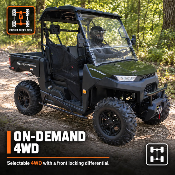 UTV/côte-à-côte de 352 cm³ avec 4x4 à la demande, banquette avec appuie-têtes, différentiel blocable, attelage de remorque et treuil de 3000 lb TMG-ATU455