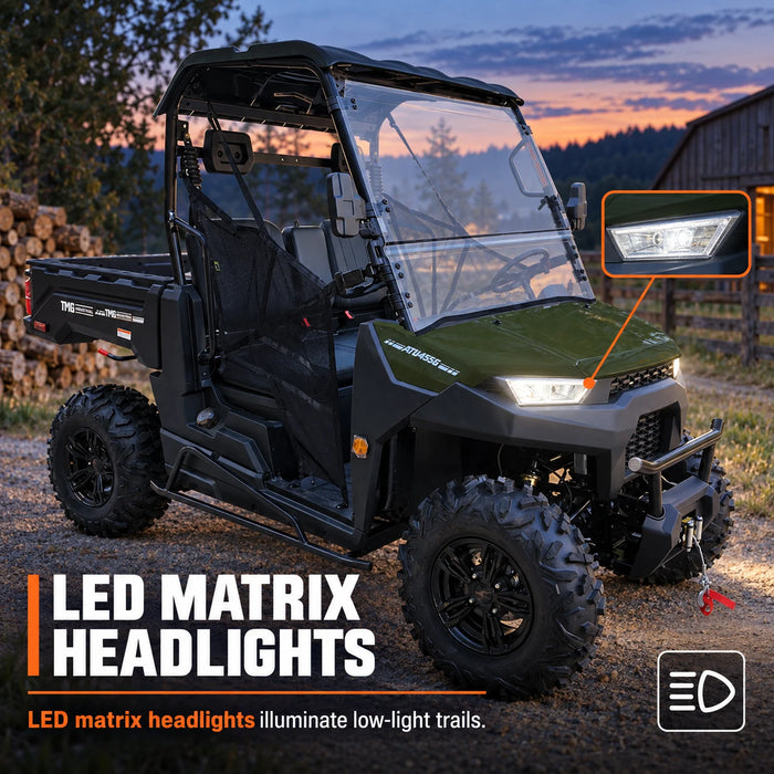 UTV/côte-à-côte de 352 cm³ avec 4x4 à la demande, banquette avec appuie-têtes, différentiel blocable, attelage de remorque et treuil de 3000 lb TMG-ATU455