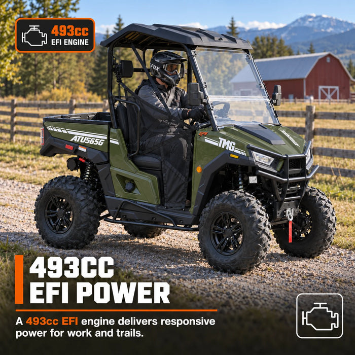 493cc UTV / Side-by-Side with On-Demand 4WD, EPS, 2 Seats with Headrests, Locking Differential, Trailer Hitch, and 3000 lb winch TMG-ATU565