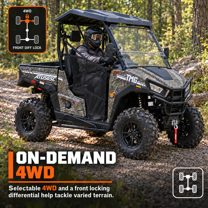 493cc UTV / Side-by-Side with On-Demand 4WD, EPS, 2 Seats with Headrests, Locking Differential, Trailer Hitch, and 3000 lb winch TMG-ATU565